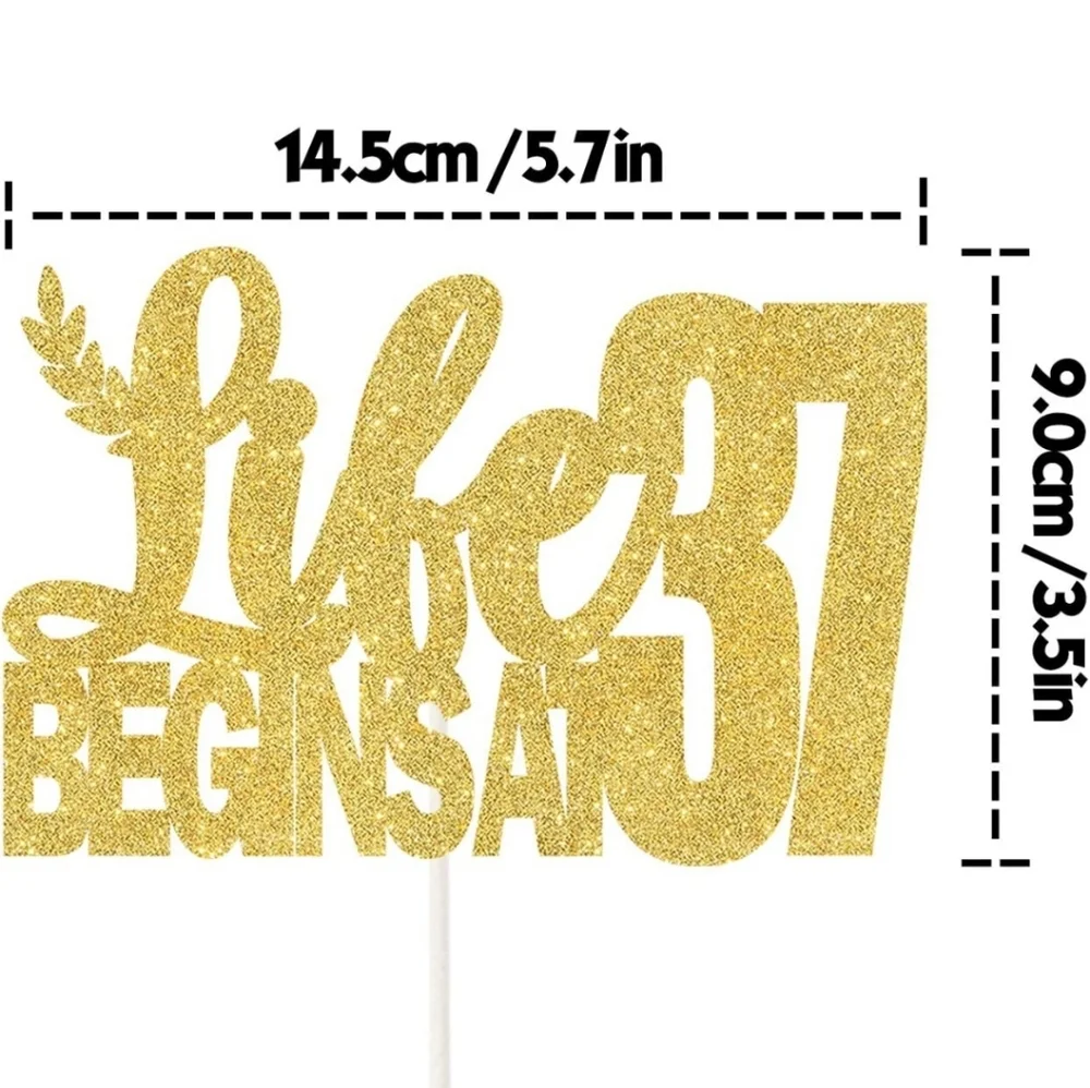New Gold Glitter Life Begins at 37 Cake Topper 37th Birthday